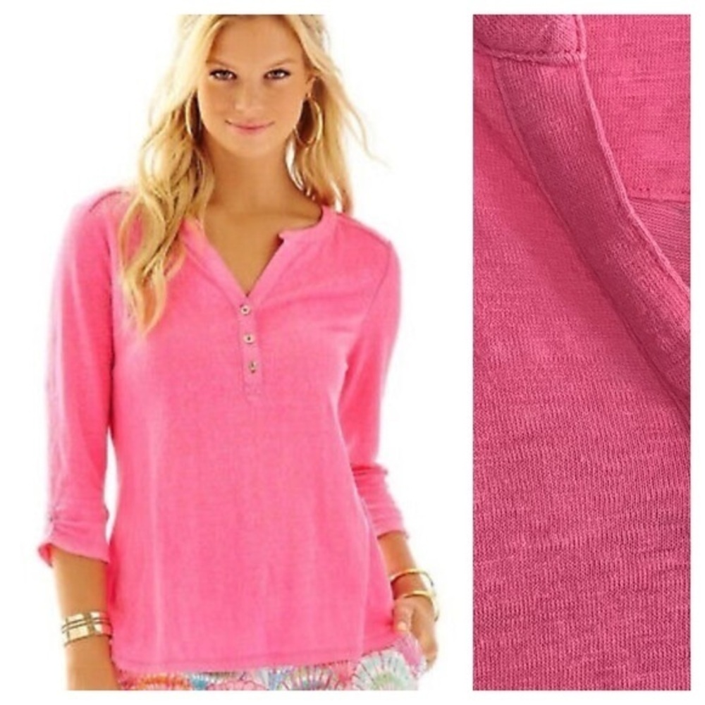 Lilly Pulitzer Hot Pink Linen Mindy Top Small